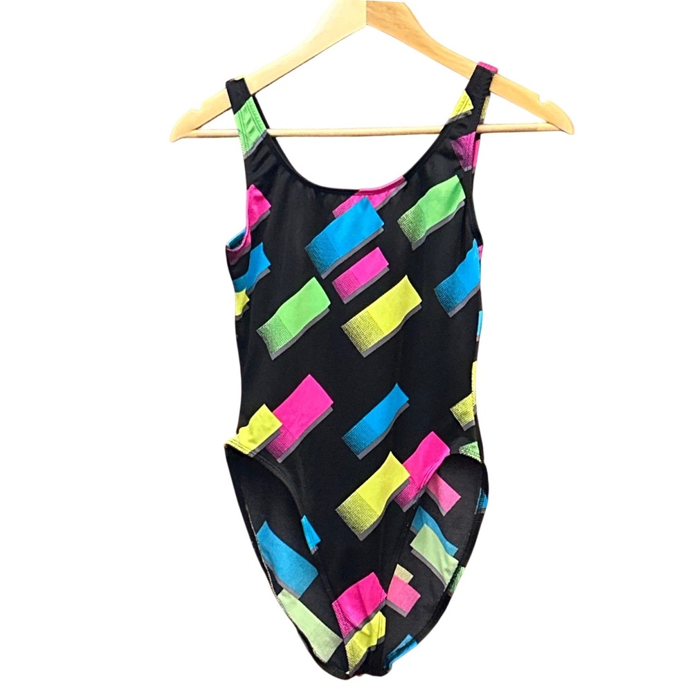 80s Jacques Moret One Piece Swimsuit Neon Memphis Geometric Retro Aesthetic